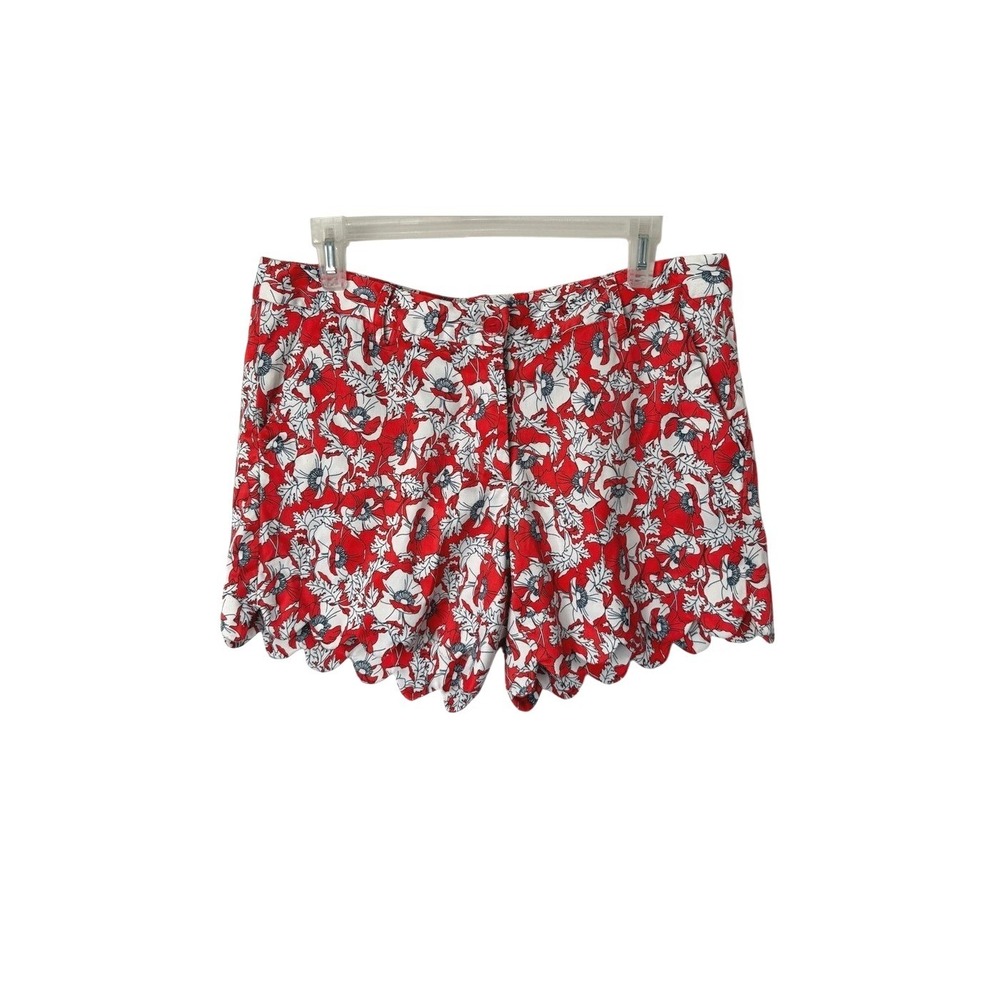 3/$20 💥 Jade Melody Tam Red Floral Shorts‎ Scallop Hem Feminine Preppy
